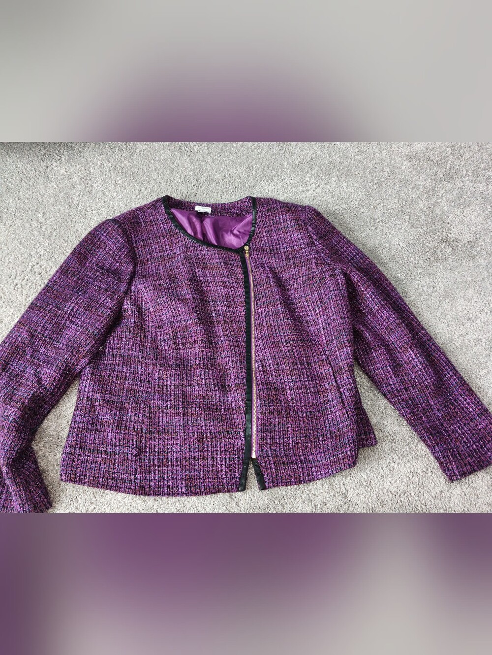 Purple Tweed Zip-Front Women's Jacket Size 14